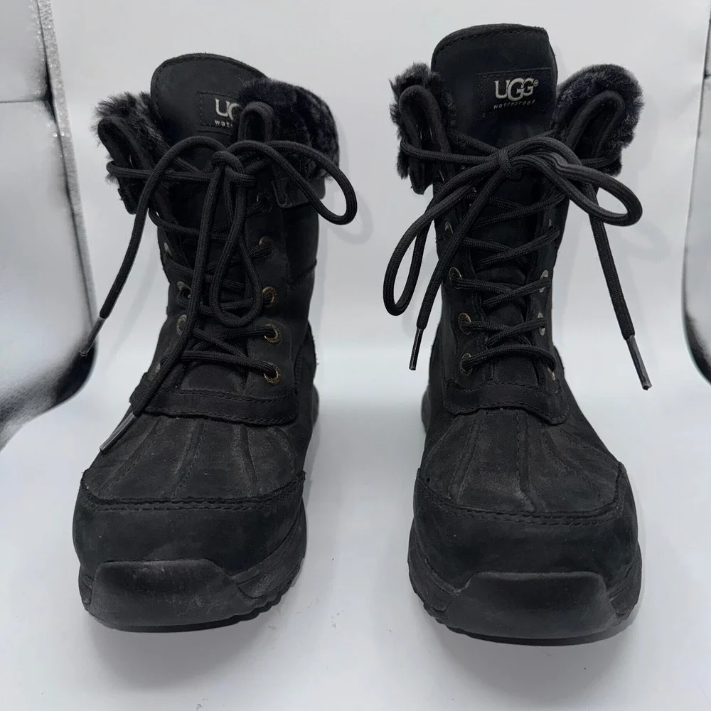 UGG ADIRONDACK BOOT III LEATHER SHEEPSKIN WOMEN'S 7 BOOTS Gray Leopard Fur Lined